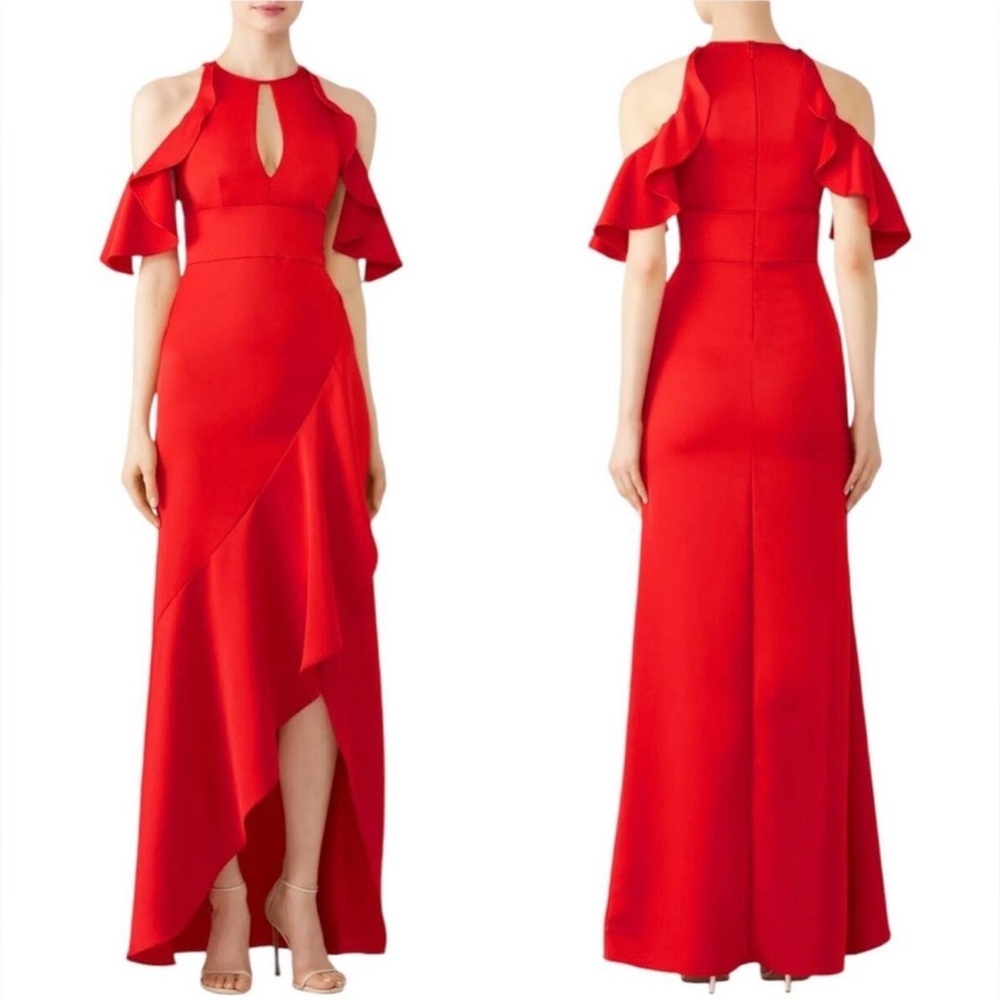 Monique Lhuiller Elegant Red Flutter Sleeve Dress MRSP $698 NWOT